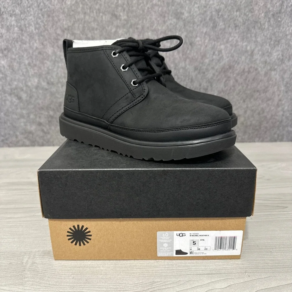 NEW UGG Neumel Weather II Mens Size 5‎ Black Waterproof Leather Lace Up Boots